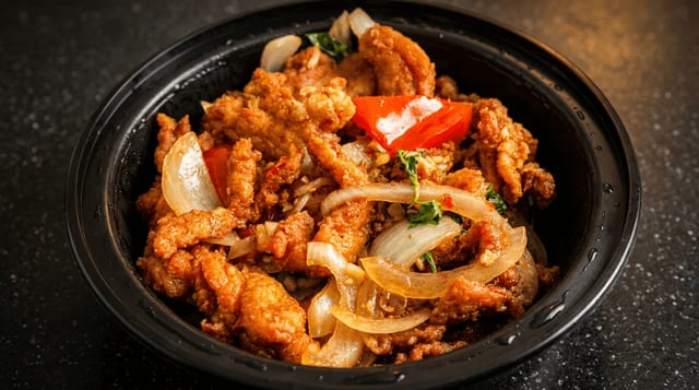 Crispy Chicken with Thai Basil กระเพราไก่กรอบ.