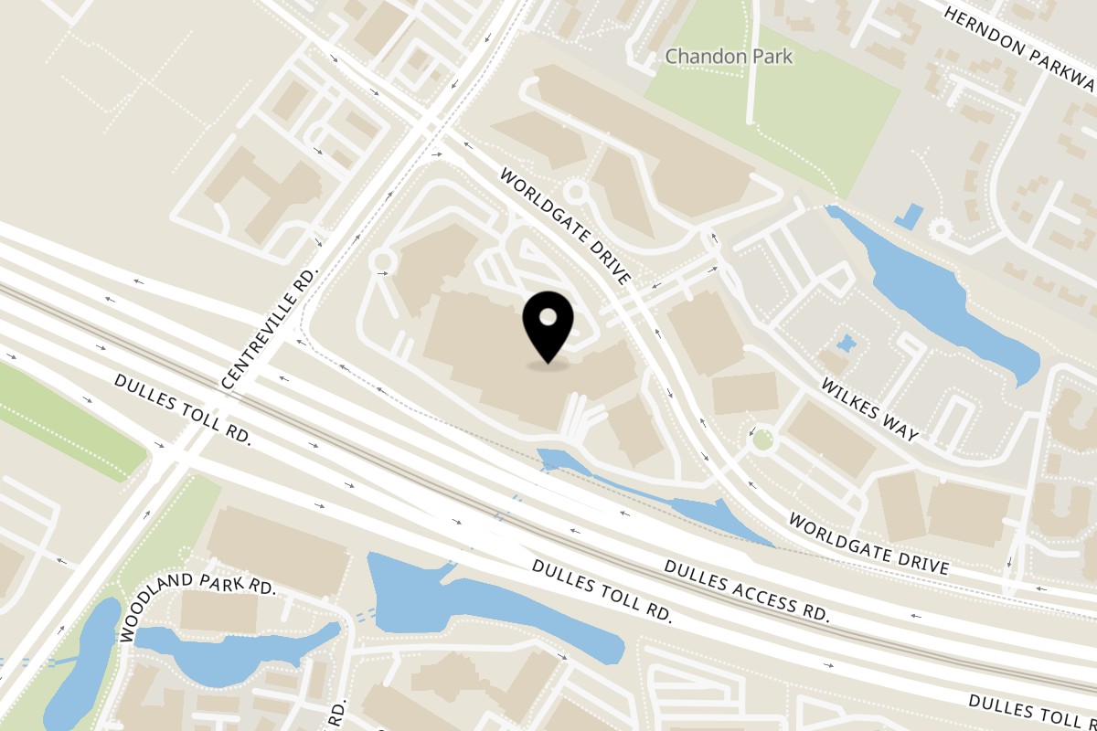 Map showing the location of Nan Thai Restaurant on 13021 Worldgate Dr in Herndon